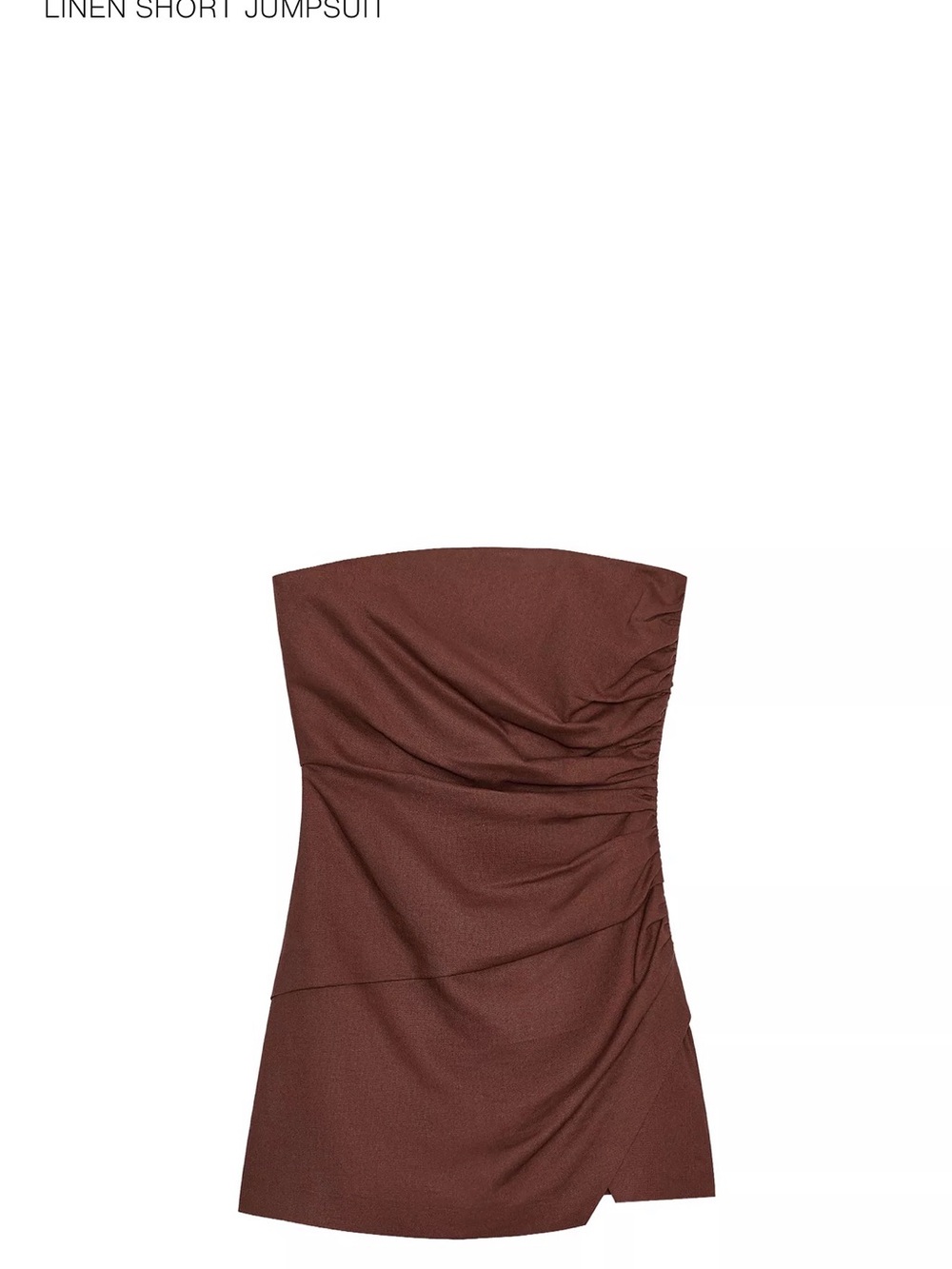 Zara Strapless Ruched Mini Dress in Chocolate Brown